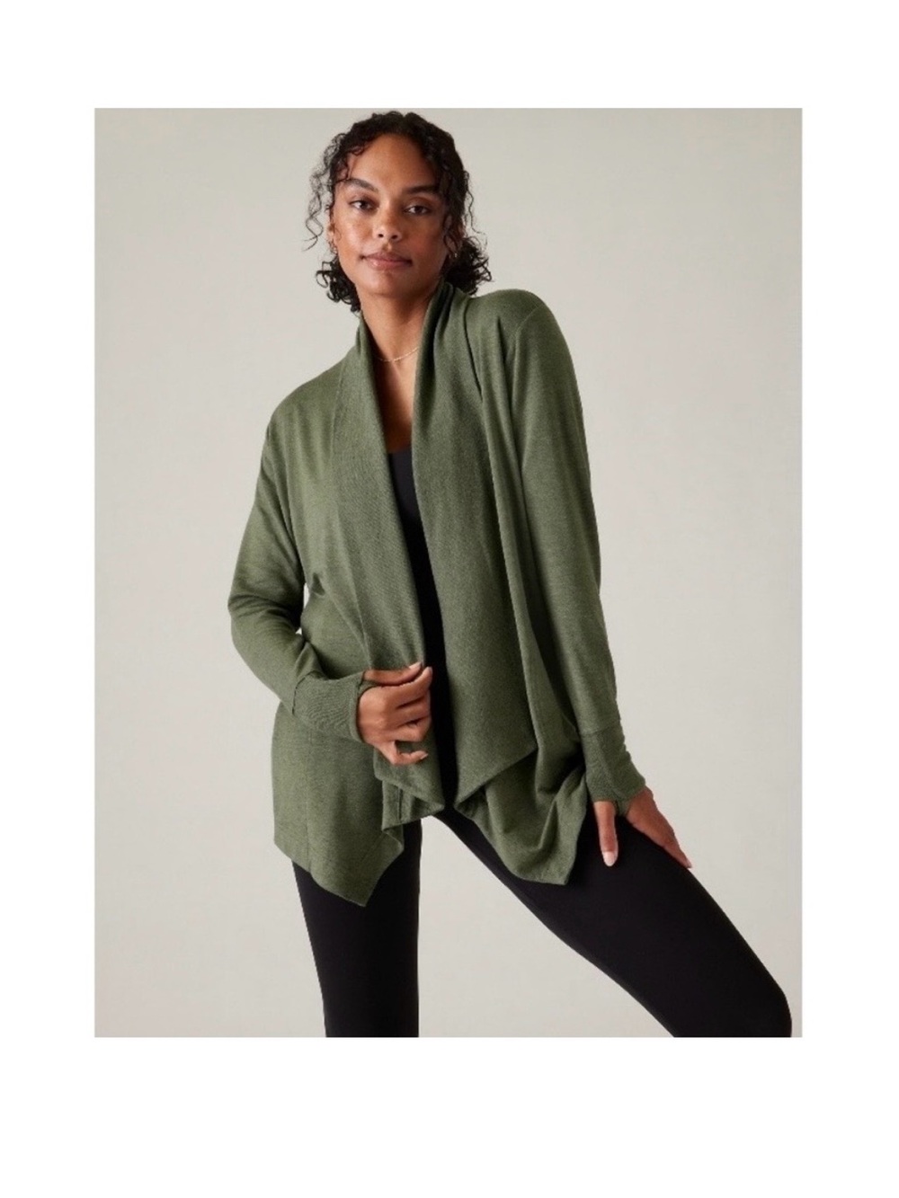 Open-Front Olive Green Women's Cardigan Sweater athleta m Pranayama